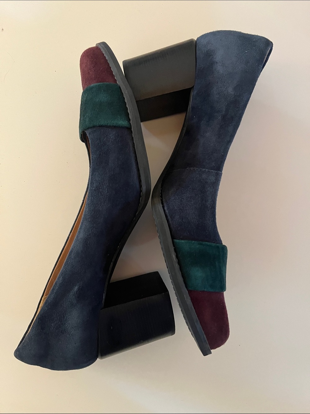 Clarks Artisan Collection Multi-Color Suede Heels in Navy, Green & Burgundy, 10